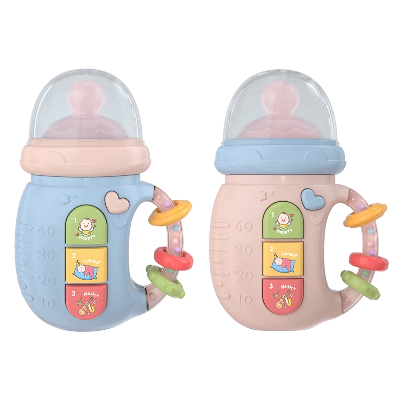 아기 뮤지컬 먹이 병 젖꼭지 장난감 대화 형 유아용 침대 전기 LED 래틀 장난감 승/화이트 소음 및 유아 3m + G2AE 음악